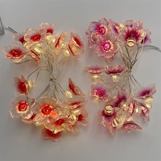 LED kobber lyskæde med kirsebærblomster - Rød og lilla