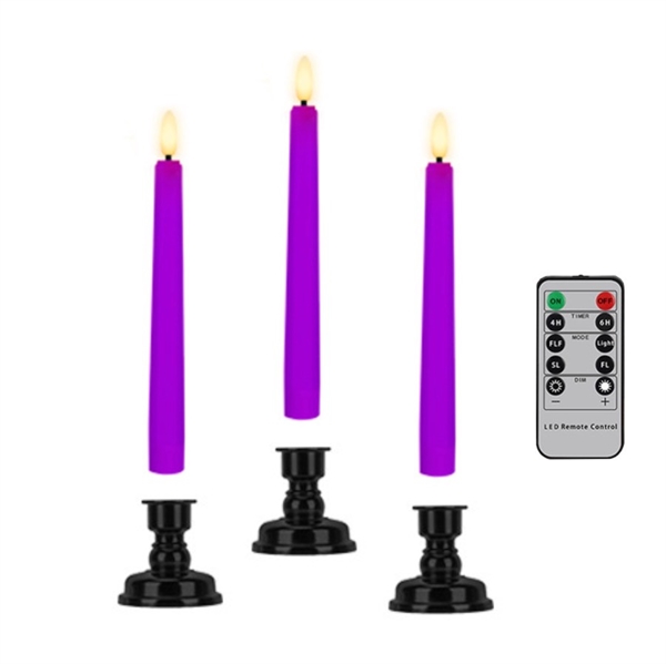 LED kronelys med fjernbetjening - lilla farver - 3 stk. per sæt
