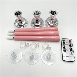 LED kronelys med fjernbetjening - lyserøde farver - 3 stk. per sæt