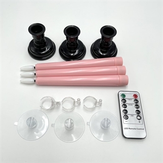 LED kronelys med fjernbetjening - lyserøde farver - 3 stk. per sæt