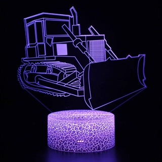3D LED lampe med bulldozer – 16 farver og fjernbetjening – dæmpbar