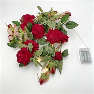 LED lyskæde med røde blomster og blade