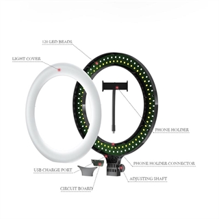 LED lys ring med stativ, telefonholder 25,4 cm