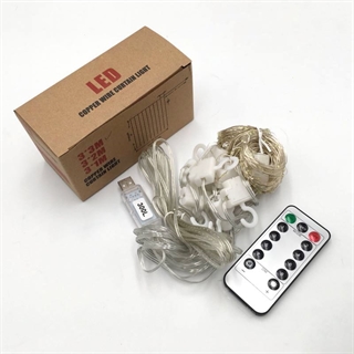 LED gardin med fjernbetjening  - Hvidt lys - 3 m x 3 m