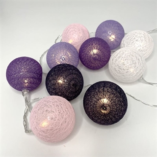 LED lyskæde med  bomuldsbolde i forskellige farver -2 meter, 10 bolde med 10 lys