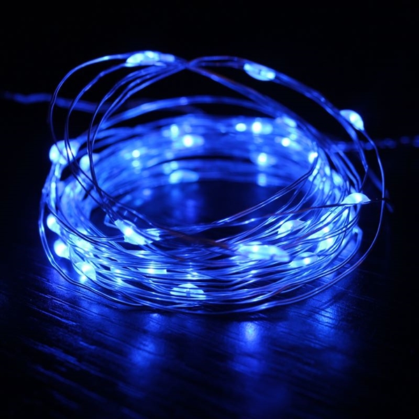 LED kobber lyskæde med fjernbetjening - Blåt lys - 5 m 50 lys