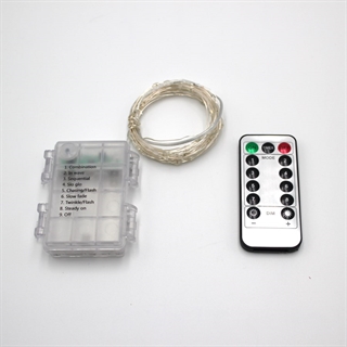 LED kobber lyskæde med fjernbetjening - Blåt lys - 5 m 50 lys