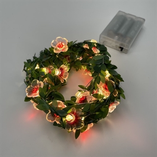 LED lyskæde med blomster og blade - 2 m 20 blomster 