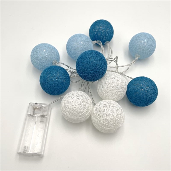 LED lyskæde med bomuldsbolde i forskellige farver - 1,5 m