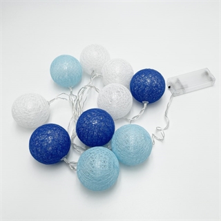 LED lyskæde med bomuldsbolde i forskellige farver - 2 m 10 lys - Ø 6 cm