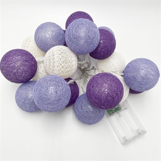 LED lyskæde med bomuldsbolde i forskellige farver - 3 m, 20 lys - diameter 6 cm