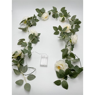 LED lyskæde med champagnehvide blomster og grønne blade - 2 m 20 LED