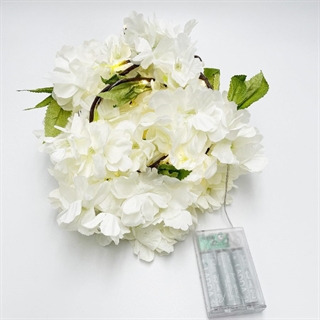 LED lyskæde med hvide kirsebærblomster og blade - 3 m 30 lys