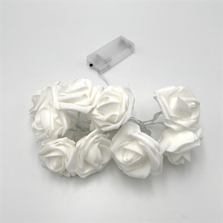 LED lyskæde med hvide roser - 1,5 m 10 lys - Rosediameter 7 cm