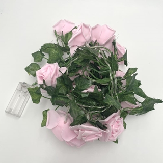 LED lyskæde med lyserøde roser og efeublade - 4 m 20 lys