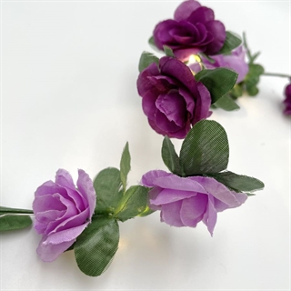 Lyskæde med mørke og lyse lilla blomster og grønne blade - 2,2 m 20 lys