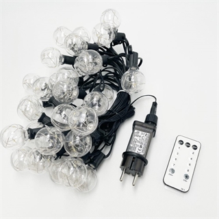 LED lyskæde med pærer med fjernbetjening - varmt hvidt lys - 9 m 30 pærer - drevet af en adapter