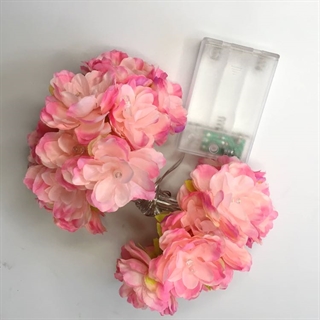 LED lyskæde med pink blomster - 3 m 30 blomster