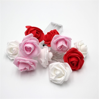 LED lyskæde med røde, lyserøde og hvide roser