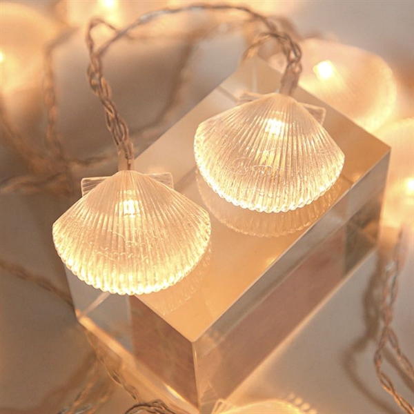 LED lyskæde med skaller - Varmt hvidt lys - 1,5 m 10 lys
