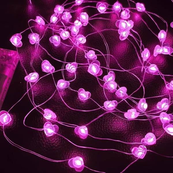 LED lyskæde med hjerter – lyserød – 2 m 20 LED