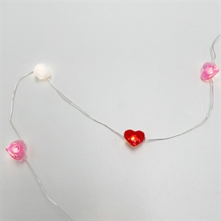 LED lyskæde med hjerter – rød, pink og hvid – 2 m 20 LED
