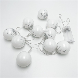 LED lyskæde med hvide kugler og sølvprikker - 1,5 m 10 LED