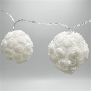 LED lyskæde med hvide rosenkugler – batteridrevet – 1,6 m 10 LED