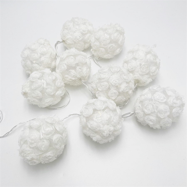 LED lyskæde med hvide rosenkugler – batteridrevet – 1,6 m 10 LED