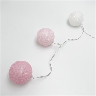 LED lyskæde med 20 lyserøde og hvide bomuldskugler – 1,5 m, 3 m – Ø 6 cm