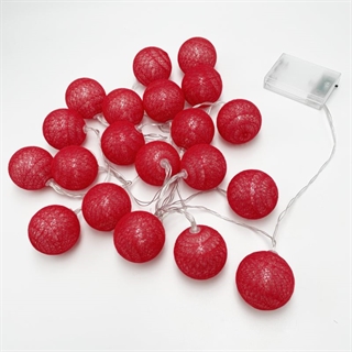 LED lyskæde med røde bomuldskugler – 3 m 20 lys – Ø 5 cm 