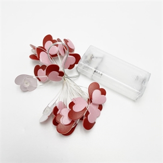 LED lyskæde med røde og pink hjerter - 2 m