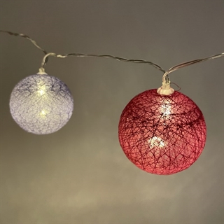 LED lyskaede med bomuldskugler i bordeaux, lilla og hvid – 1,5 m, 3 m