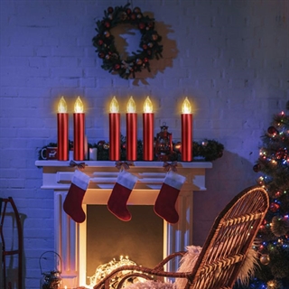 LED taper candles med fjernbetjening til julepynt - 10 stk. - Rød