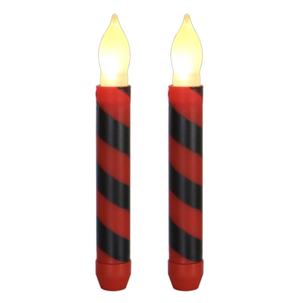 LED taper stearinlys med rød og sort stribefarver - 2 stk pr. sæt