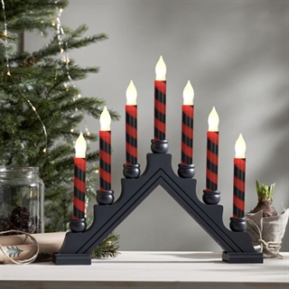 LED taper stearinlys med rød og sort stribefarver - 2 stk pr. sæt