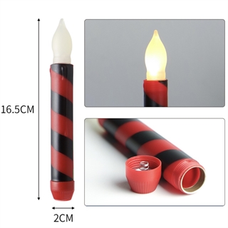 LED taper stearinlys med rød og sort stribefarver - 2 stk pr. sæt