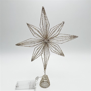 LED-topstjerne med glimmer til juletræ – champagnefarvet