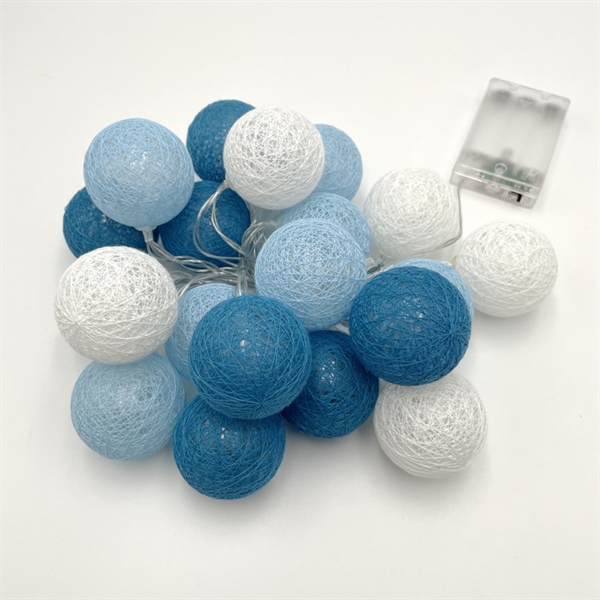 LED lyskæde med bomuldsbolde i forskellige farver - 3 m 20 lys - diameter 5 cm