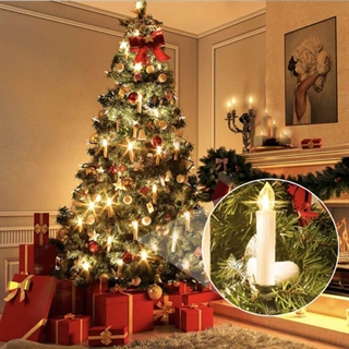 LED taper stearinlys med fjernbetjening til julepynt - 10 stk - Hvid