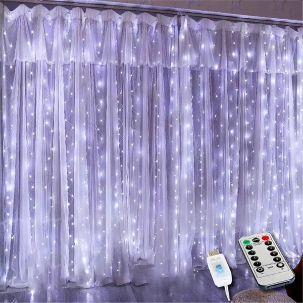LED gardin med fjernbetjening  - Hvidt lys