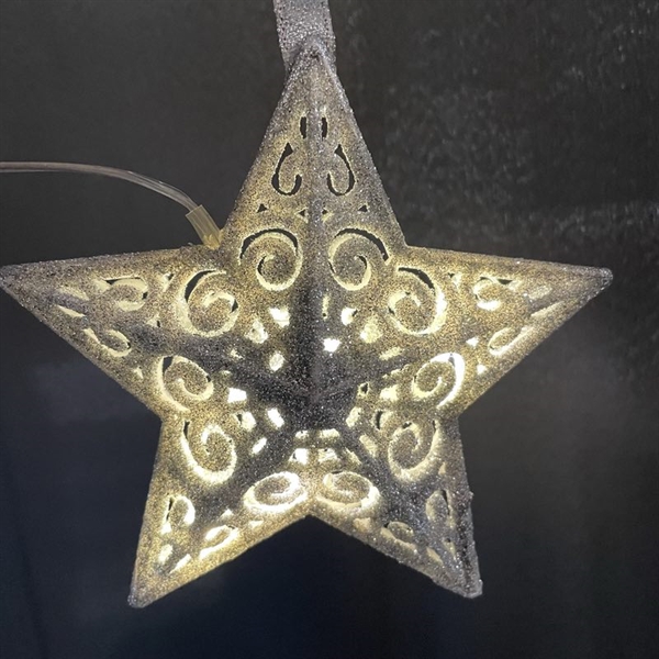 LED-julestjerne med glimmer til julepynt - sølv