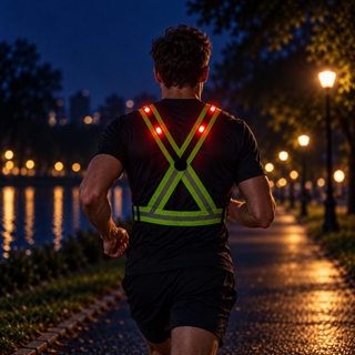 LED løbevest med rødt lys - genopladelig
