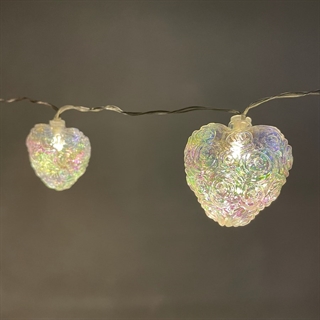 LED-lyskæde med iriserende hjerter - 1,6 m 10 LED