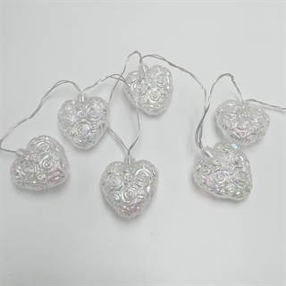 LED-lyskæde med iriserende hjerter - 1,6 m 10 LED