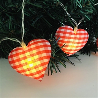 LED-lyskæde med rødternede hjerter – varmt hvidt lys – 1,6 m 10 LED