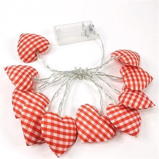 LED-lyskæde med rødternede hjerter – varmt hvidt lys – 1,6 m 10 LED