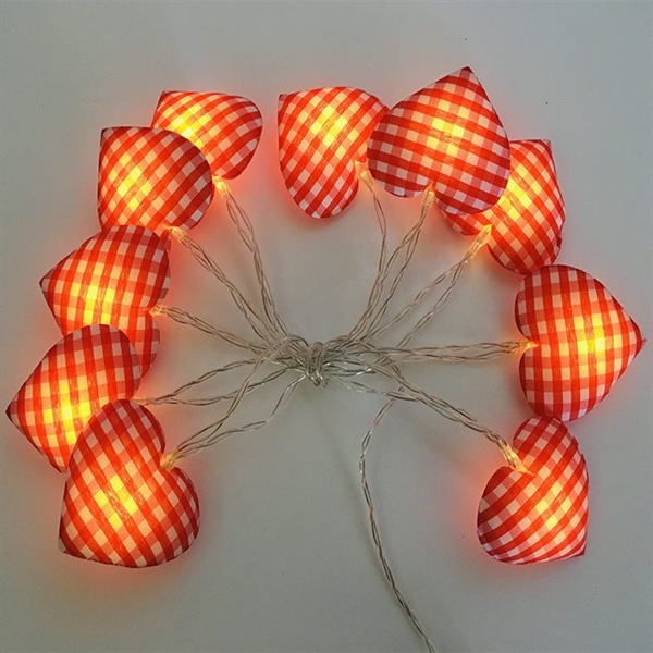 LED-lyskæde med rødternede hjerter – varmt hvidt lys – 1,6 m 10 LED