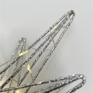 LED topstjerne med glimmer til juletræ – sølvfarvet