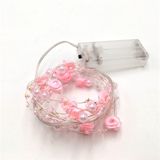 LED lyskæde med lyserøde roser og perler - 2 m 20 lys